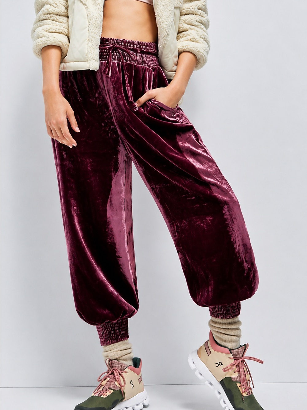 By Anthropology Gloria wine velvet harem joggers, small